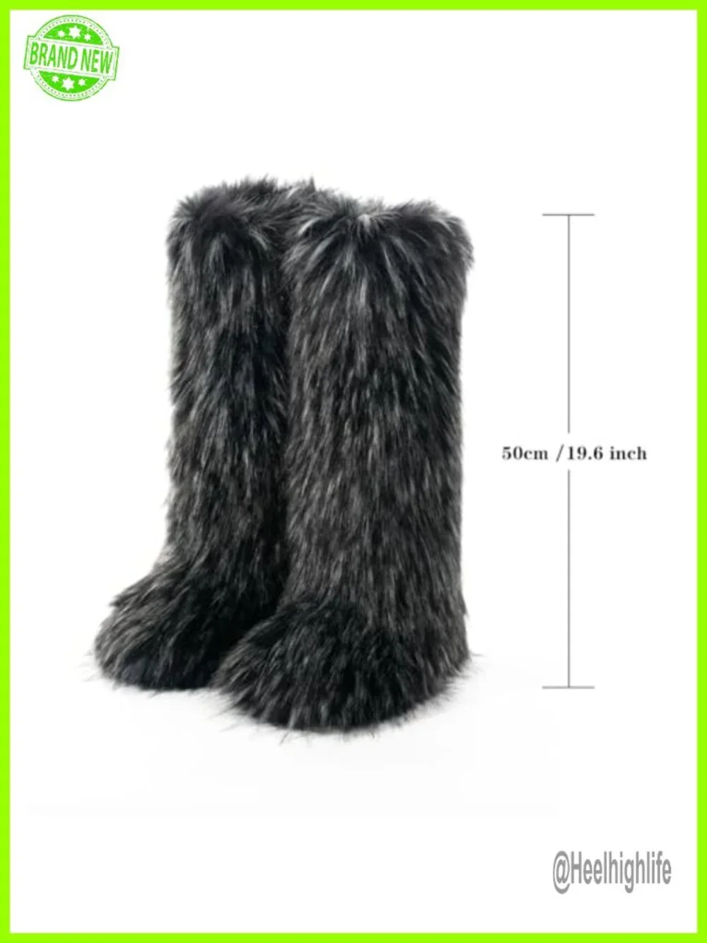 Faux Fur Knee-High Winter Boots Furry Fluffy Round Toe Suede Comfy Plush Warm